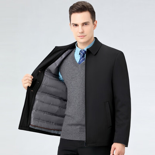 CEO Youngor 2025 men's clothing winter new white goose velvet executive business cold-proof clothing warm liner jacket F08 lapel black Youngor 5XL 200