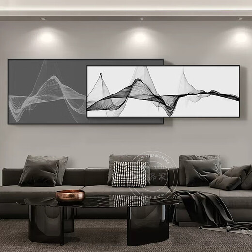 Huaixue abstract lines living room decoration painting light luxury Italian minimalist style sofa background wall superimposed high-end mural JD11949 120*40/120*50cm crystal diamond aluminum alloy black frame