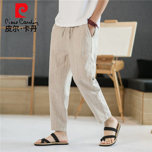 
Pier Cardan linen pants men's pants summer cotton linen men's casual pants men's summer pants 2024 new men's pants straight and cropped pants brown 2XL 150-170Jin[Jin equals 0.5 kg]