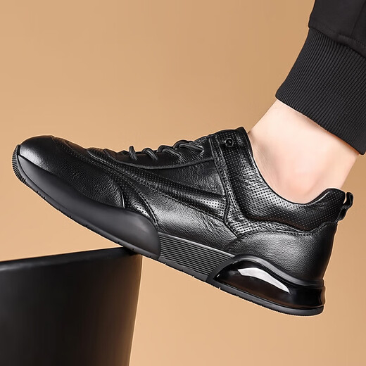 Mulinsen's new style business formal shoes, heightening leather toe layer, cowhide, breathable, comfortable, casual leather shoes for men, black 41