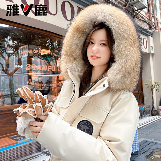 Yalu Short Down Jacket Women's 2025 New Fashion Parker Thickened Warm Large Fur Collar Hooded Autumn and Winter Jacket