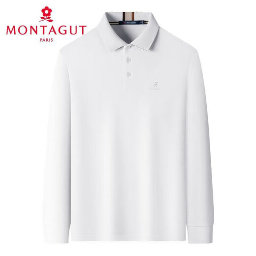 MONTAGUT pure cotton & classic lapel high-end long-sleeved polo shirt middle-aged business lapel men's T-shirt spring and autumn white M 48 170/88A 140Jin Jin equals 0.5 kg within