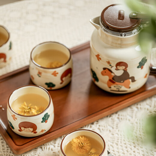 Manguangguang tea set complete set of high-end gift home teapot and cup set high-value tea set gift box housewarming birthday gift fairy tale girl-1 pot 4 cups + tray gift box