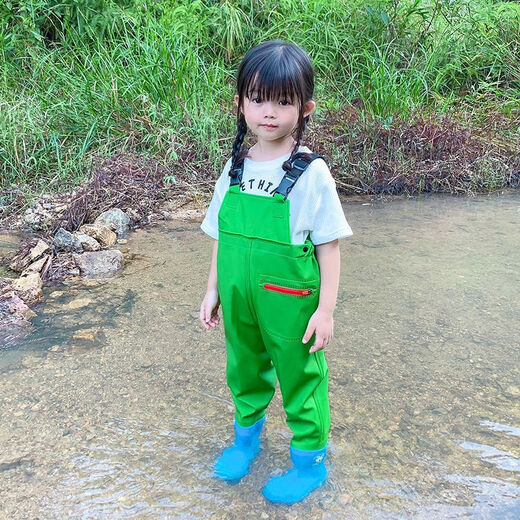 Children's one-piece water play overalls, sand play clothes, rain pants and rain boots for men and women, children's pink overalls, height 90-shoe size 24