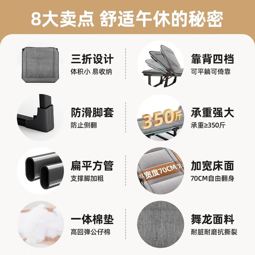 裕顺寿折叠床单人床办公室躺椅行军床成人家用简易陪护便携午睡神器x 方管加长加宽190*75CM