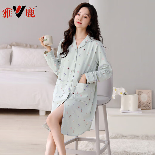 Yalu à manches longues à manches longues pour les femmes en été coton pur avec poitrine de poitrine cardigan simple pyjamas de printemps et d'automne vêtements de maison 2694 m (150-160 cm / 80-100jin [Jin est égal à 0,5 kg]))