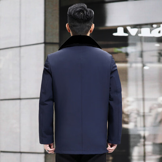 巴宝朗真貂皮毛一体内胆尼克服貂皮大衣男中长款翻领派克服中老年爸爸款 深蓝色+黑色整貂内胆+兔毛袖 L (170)