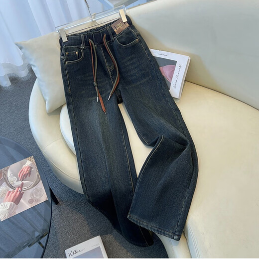 Yisi reduzieren elastische Taillenjeans für Frauen im Frühling und Herbst 2025 Neue Hoch-T-Taille Lose Hose Casual Large-Size Engy Wide-Big Hosen 1105 Hellblau S 80-95