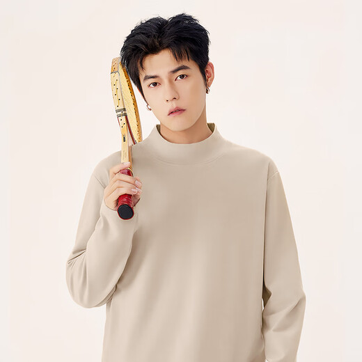 MINISO bottoming shirt men's winter high-end lining brushed texture half turtleneck plus velvet long-sleeved T-shirt white L