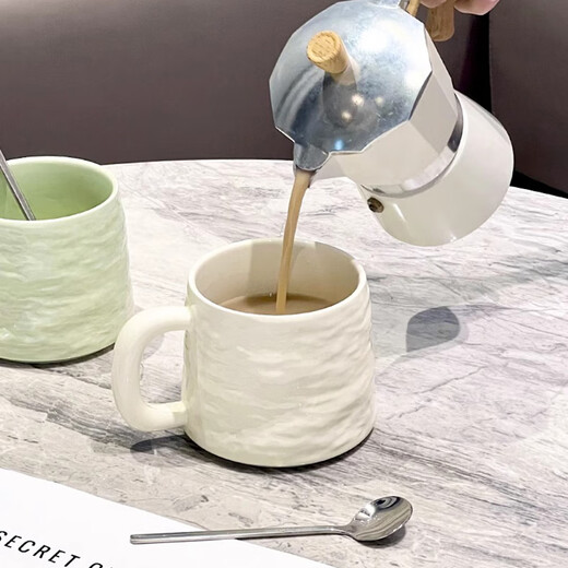 Wanjiaquan mug ceramic drinking cup home office coffee cup breakfast cup couple pair cup good-looking high-value cup stone grain milk yellow without spoon