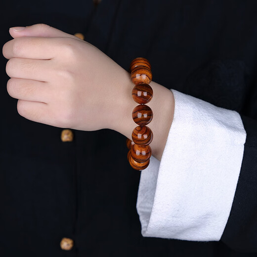 Tanjing Hainan Huanghuali Bracelet Tiger Skin Pattern Men's Bracelet Hainan Huanghuali Old Material Falling Fragrance Dalbergia Wenwan Bracelet Men's Gift 18mm*13 Tiger Skin Pattern Perfect Beads Hainan Huanghuali
