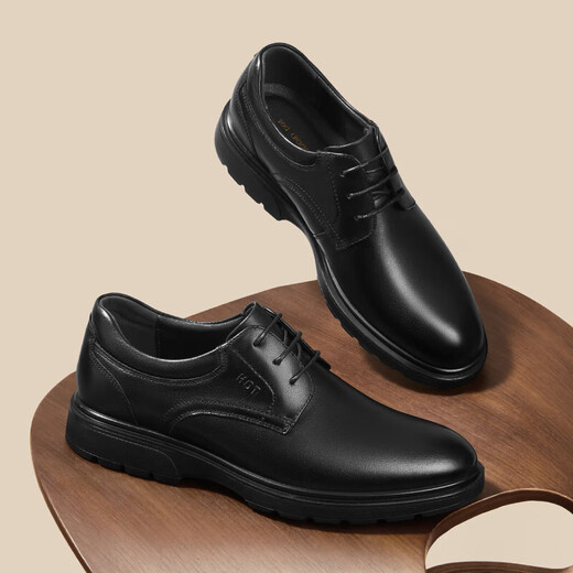 Red Dragonfly Leather Shoes Spring Men's Business Casual Leather Shoes Workplace Work Shoes Cowhide Men's Shoes WTA14131 Black 40