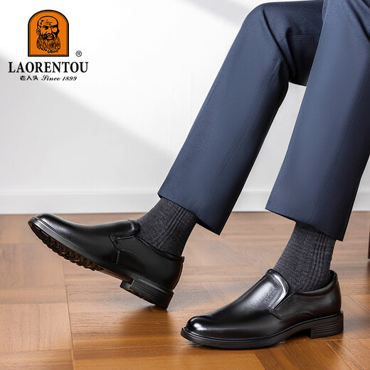 LAORENTOU leather shoes men's business formal men's shoes soft leather soft sole casual shoes middle-aged dad shoes LA103 black 41
