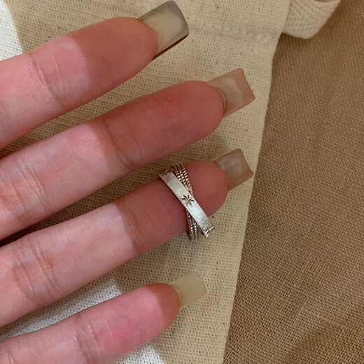 Ruinuo 925 silver small double ring ring for women new silver ring niche fashion brushed star index ring gift for girlfriend 925 silver mercury small double ring plain ring / default number 12