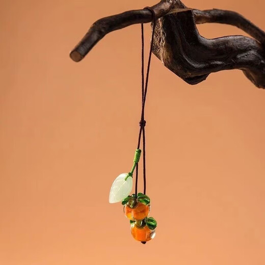 Jing Nian Everything Ruyi Glazed Persimmon Mobile Phone Chain Lanyard Retro Chinese Style Persimmon Leaf Youcheng Key Pendant Pendant Jewelry Persimmon Ruyi 1 Pack