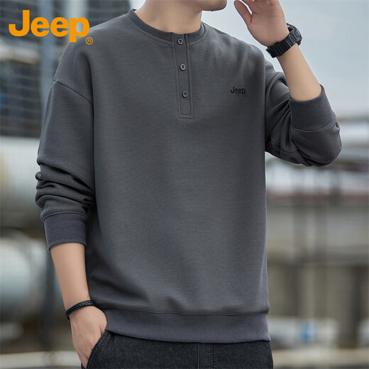 Jeep (JEEP) sweatshirt men's autumn and winter loose long-sleeved T-shirt men's casual trendy clothes men's dark gray XL