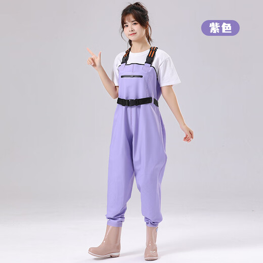 Xionghuo women's waders for sea riding equipment adult waders lower body wading suit full body waterproof rain pants with rain boots one-piece women's purple waders 3D slim fit size 38