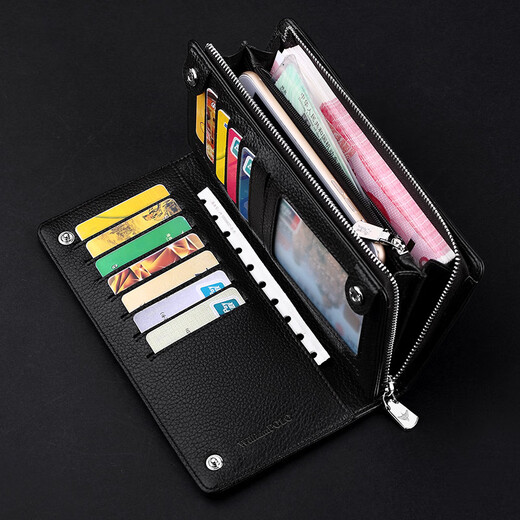 WILLIAMPOLO Emperor Paul men's long cowhide men's wallet card bag clutch driver's license bag black lychee pattern