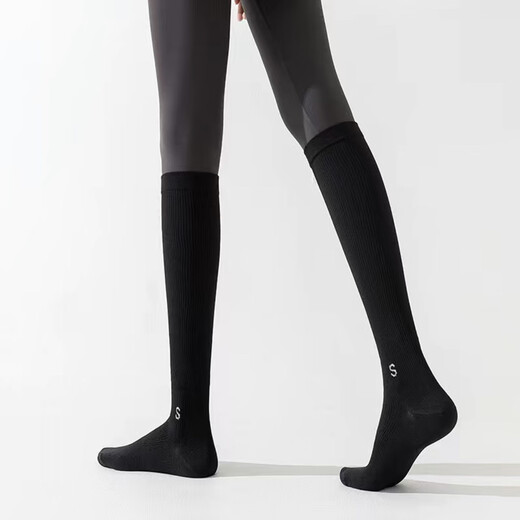 St. Xian pressure calf socks for women in spring and autumn, non-slip, professional fitness, long-tube muscle compression socks, thin leg skipping socks, black, 34-41 yards/1 pair