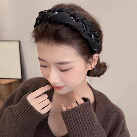 Mengkeduo Bailu same style high skull headband women's headband high-end rhinestone temperament face wash headband black wide-brimmed headband women's black rhinestone headband