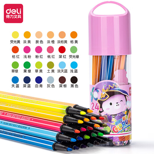 Deli Watercolor Pen 695 série aquarelle stylo hexagonal stylo tige de dessin de la couleur de dessin de la couleur art des matériaux de peinture art. Épicerie 6954 Pen aquarelle (rose / bleu s'il vous plaît noter) 24 couleurs / cylindre souhaitant bouteille de bouteille aquarelle du stylo