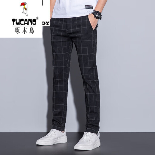 Woodpecker (Tucano) Tennisplaidhose koreanischer Stil Trendy Lose Long Hosen Herren Frühling und Sommer gestreiftes Casual Hosen KDKZ-6629 Black 34