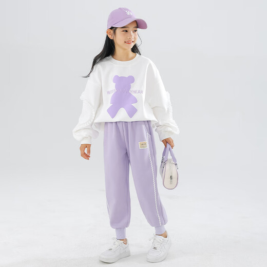 优优1点（Yoyo one）女童套装秋装新款儿童洋气卫衣女孩休闲童装运动春秋10岁 4882白+15063紫色（春秋款） 150cm
