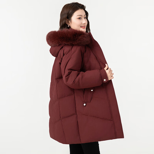 Xuezhongfei 2024 Neues Fuchsfellkragen mit Kapuze-Jacke warm, kaltresistent, modisch, einfach, lässig und komfortable Fliesenziegelrot 1343 170/92a