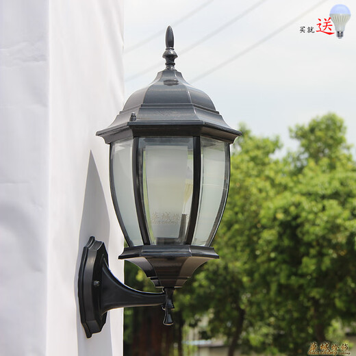 Yilin outdoor wall lamp waterproof garden lamp European style outdoor villa exterior wall lamp balcony aisle corridor American retro wall lamp medium black transparent glass