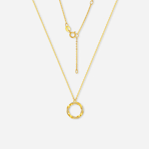 Saturday Fu yellow 18K gold necklace for women, Möbius ring, bright diamond pendant, clavicle chain for girls, 40+5cm tail chain