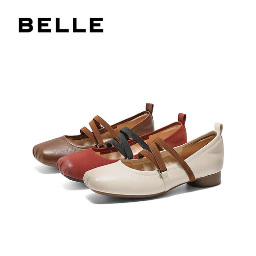 百丽（Belle）博主同款扣带时装玛丽珍鞋女2025春新优雅鞋D3Z1DAQ5 米白 37 (235mm)