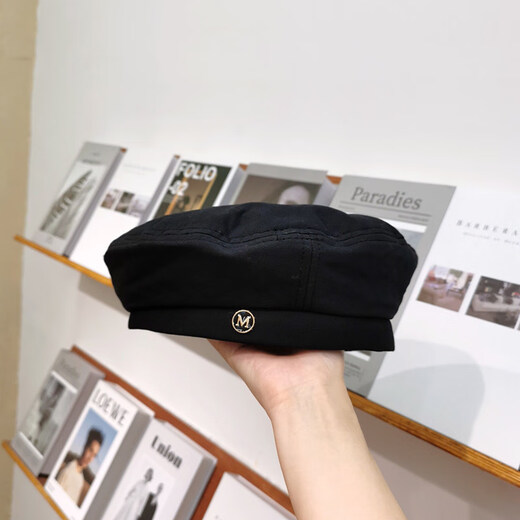 Hetong beret women's thin summer octagonal hat Korean style Japanese style British retro painter hat trend QT-221 black M (56-58cm)