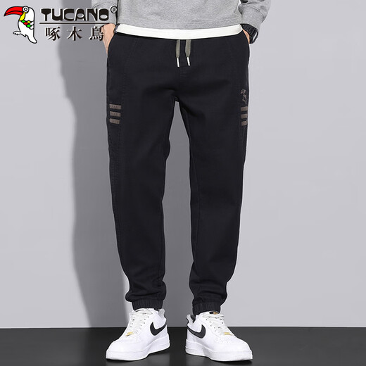 Woodpecker (TUCANO) casual pants for men in spring and summer loose trousers for men Korean style fashion workwear youth small feet trousers black XL