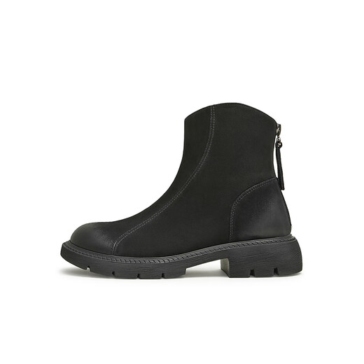 Tianmeiyi Frauenstiefel Einkaufszentrum Ein Einkaufszentrum Gleicher Stil Heck Reißverschluss Kurzstiefel schlank und vielseitige Frauen -Freizeitstiefel Mode Frauenschuhe BJ841DZ4 Schwarz Wildleder 37