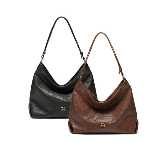 Belle Bag Women's 25 New Shopping Mall Same Style Hand Grasping Wrinkle Texture HOBO Shoulder Crossbody Tote Bag 2067ACX5 Brown F