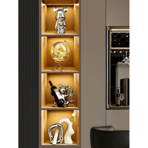 Tanbeiman red wine display rack violent bear red wine rack decoration sense niche light luxury home living room TV cabinet wine cabinet soft decoration 3-grid wine cabinet 6-piece set