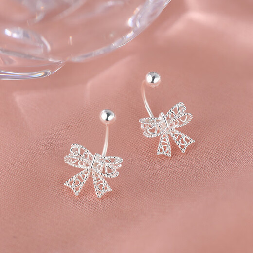Xiangnan 999 sterling silver bow earrings 2025 new popular light luxury earrings niche high-end feminine earrings 999 silver hollow bow earrings (pair)