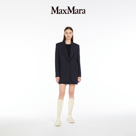 MaxMara 【臻选惠享】春夏女装单排扣条纹西装外套1911014106 深蓝色 34
