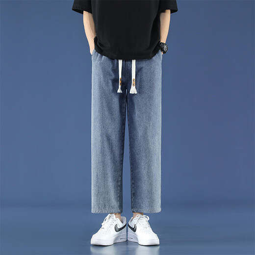 Foss Phil light blue jeans men's summer thin nine-point loose trendy brand sports and casual straight wide-leg pants trendy brand 718-K829 retro blue 2XL [Recommended 160-175Jin [Jin equals 0.5 kg]]