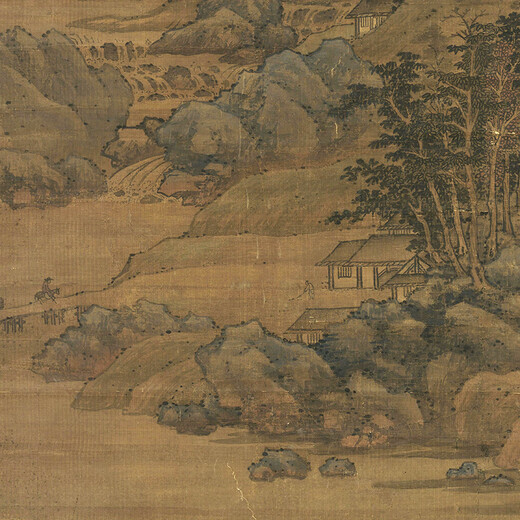 
Yuan Zhao Yong's boating pictures of ancient green landscape paintings scrolls and famous paintings replica antique paintings hanging paintings Yuan Wang Mengxi Mountain Gao Yi Picture 12212 40X68 cm (spraying painting heart size) Framed