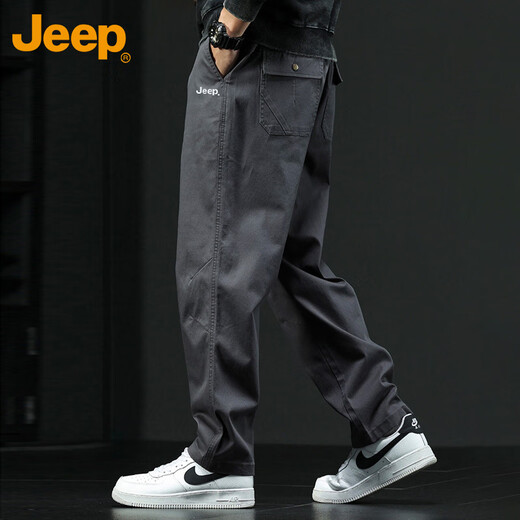 Jeep (JEEP) casual pants for men summer straight pants for men loose trendy work pants for men dark gray XL