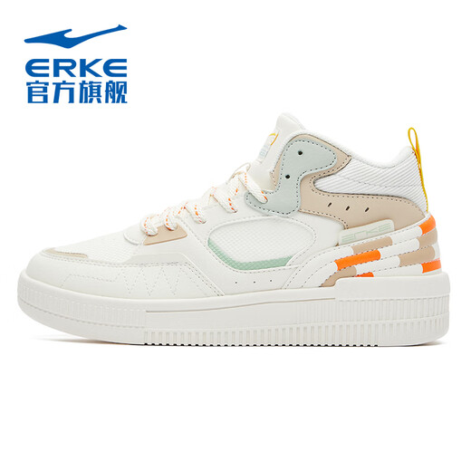 鸿星尔克板鞋女春季软底防滑耐磨轻便减震高帮情侣滑板鞋运动鞋女鞋 橡芽白/海沫绿 1391 35