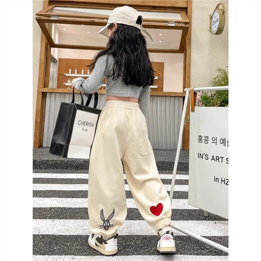 Mädchenhose Herbst- und Wintersport-Kaninchen 2025 Neue Kinder plütige Mädchenhosen großer Kinder Bindungen Füße Hosen Herbst NN-A983 [Pink] Frühlings- und Herbststil 150 cm