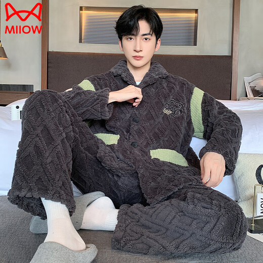 Catman (MiiOW) half-length velvet men's pajamas in autumn and winter plus velvet thickened men's coral velvet warm and large size autumn and winter home clothing WB velvet 6624 [small size M]] Recommended height about 155CM, body