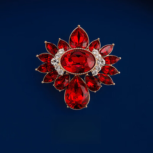 Haikai Brooch Women's Red Crystal Suit Brooch Luxury Jewelry Valentine's Day Birthday Gift for Wife and Girlfriend Hinata Flower Red Crystal Brooch