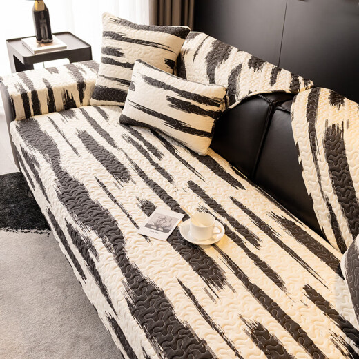 Baixini pure cotton sofa cushion, universal for all seasons, light luxury cushion, non-slip leather sofa cover, new 2024 cover cloth custom American style - black strip 70*70cm