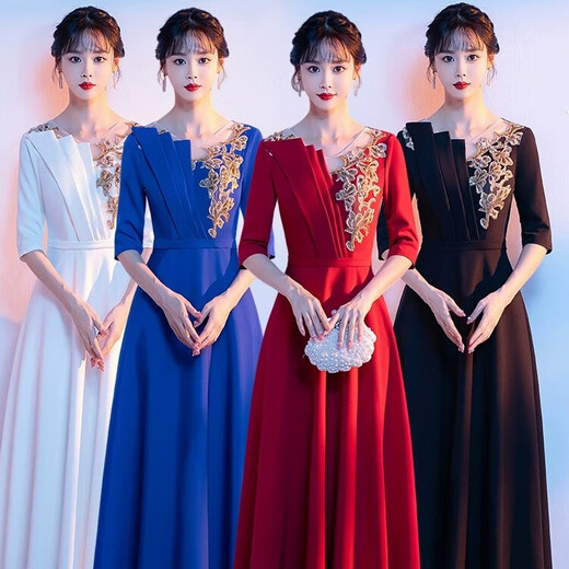 Li Baixin National Day Chorus Performance Clothing Women's Long Skirt New Adult Red Song Competition Stage Performance Host Evening Dress Burgundy M Recommended 90-100Jin Jin is equal to 0.5 kg