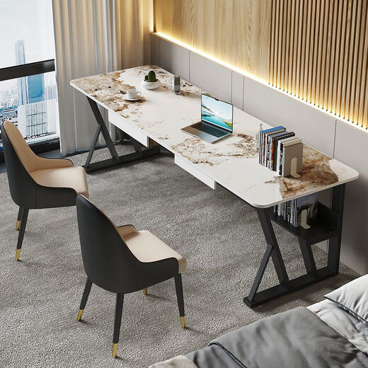Slate long table against wall partition desk balcony narrow table study room living room large long workbench office computer table Pandora slate golden tripod 100*40*75