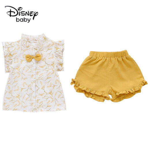 Disney (Disney) Girls Suit Summer 2024 New Children's Style Short-Sleeved Shorts Two-piece Set Small and Medium-sized Baby Summer Clothes Pink 100cm