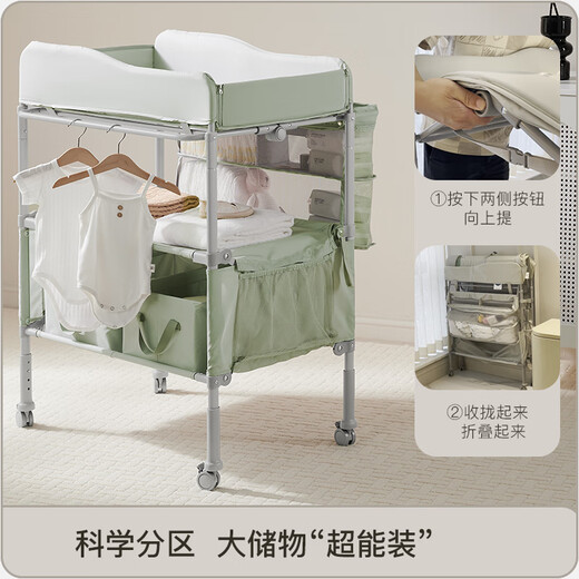 RESFOR Diaper Table Baby Care Table Newborn Meeting Gift Diaper Change and Touching and Bathing Multi-function Foldable Mint Green丨Diaper Table Only